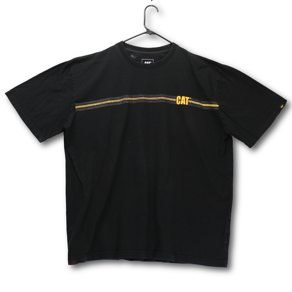 CAT Caterpillar T-Shirt Mens 2XL Black Short Sleeve Graphic Chest Stripe